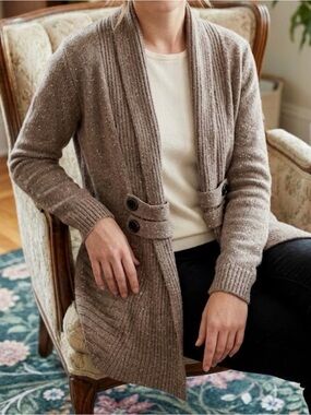AB Studio Tab Front Ribbed Cardigan with Button Accents Size Medium
